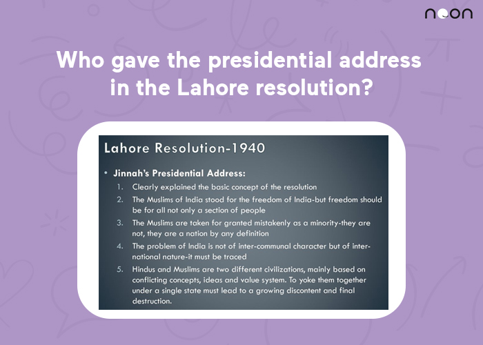 the presidential address in the Lahore resolution